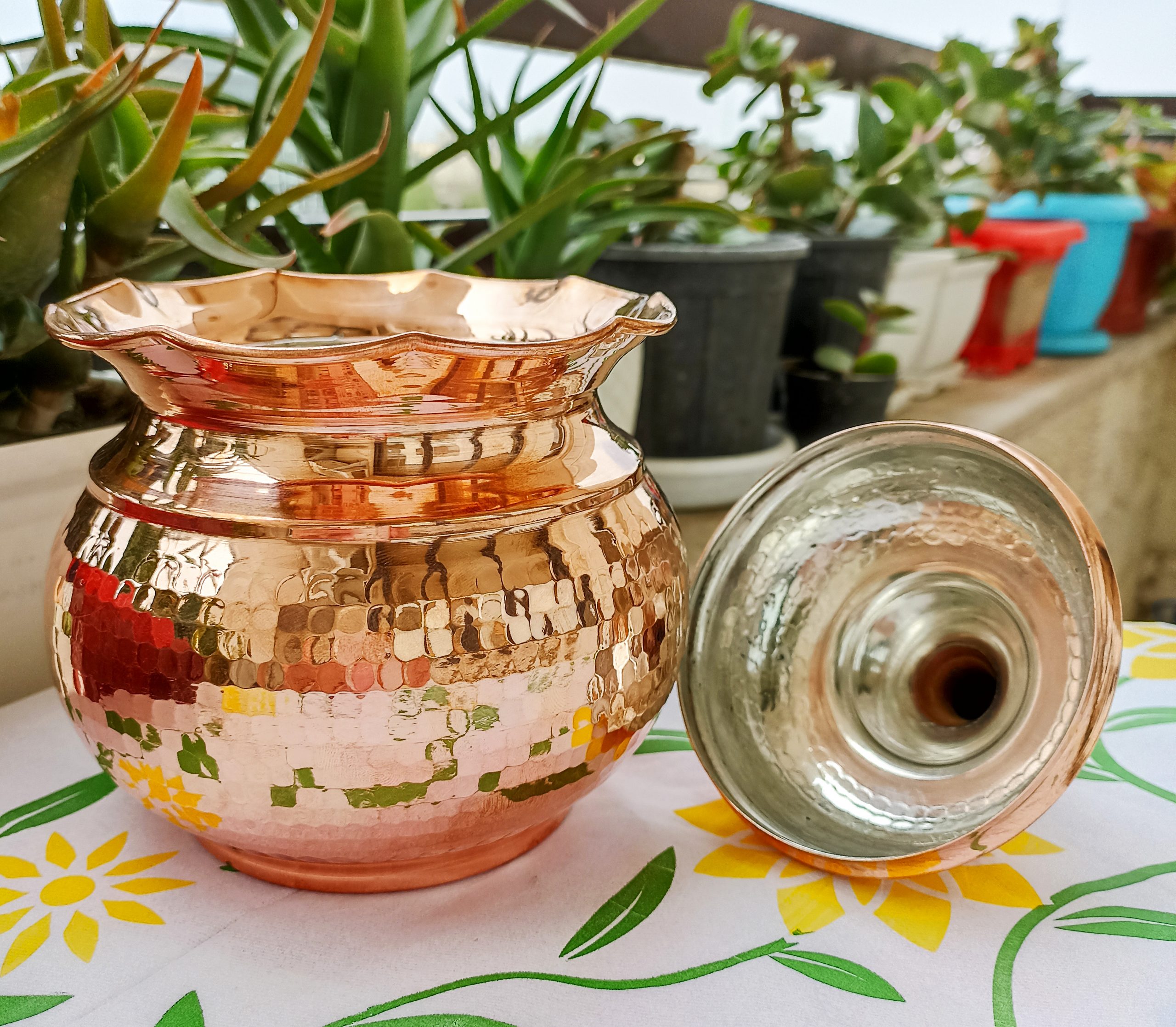 آجیل خوری مسی لب چین درب دار بدون پایه