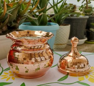 قندان مسی لب چین درب دار بدون پایه