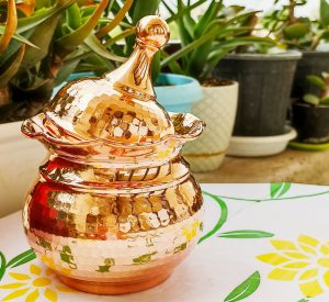 قندان مسی لب چین درب دار بدون پایه